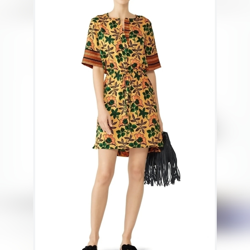 Scotch & Soda Yellow/Green Mixed Floral Print Dress Small Side Slits Drawstring